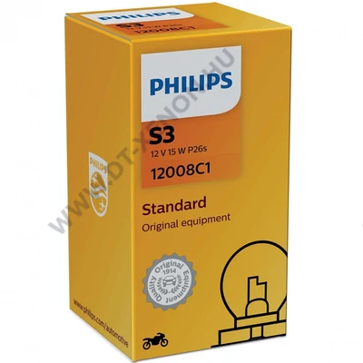 Philips S3 P26s 15W Original Vision 12V motorkerékpár halogén izzó +30% 12008C1